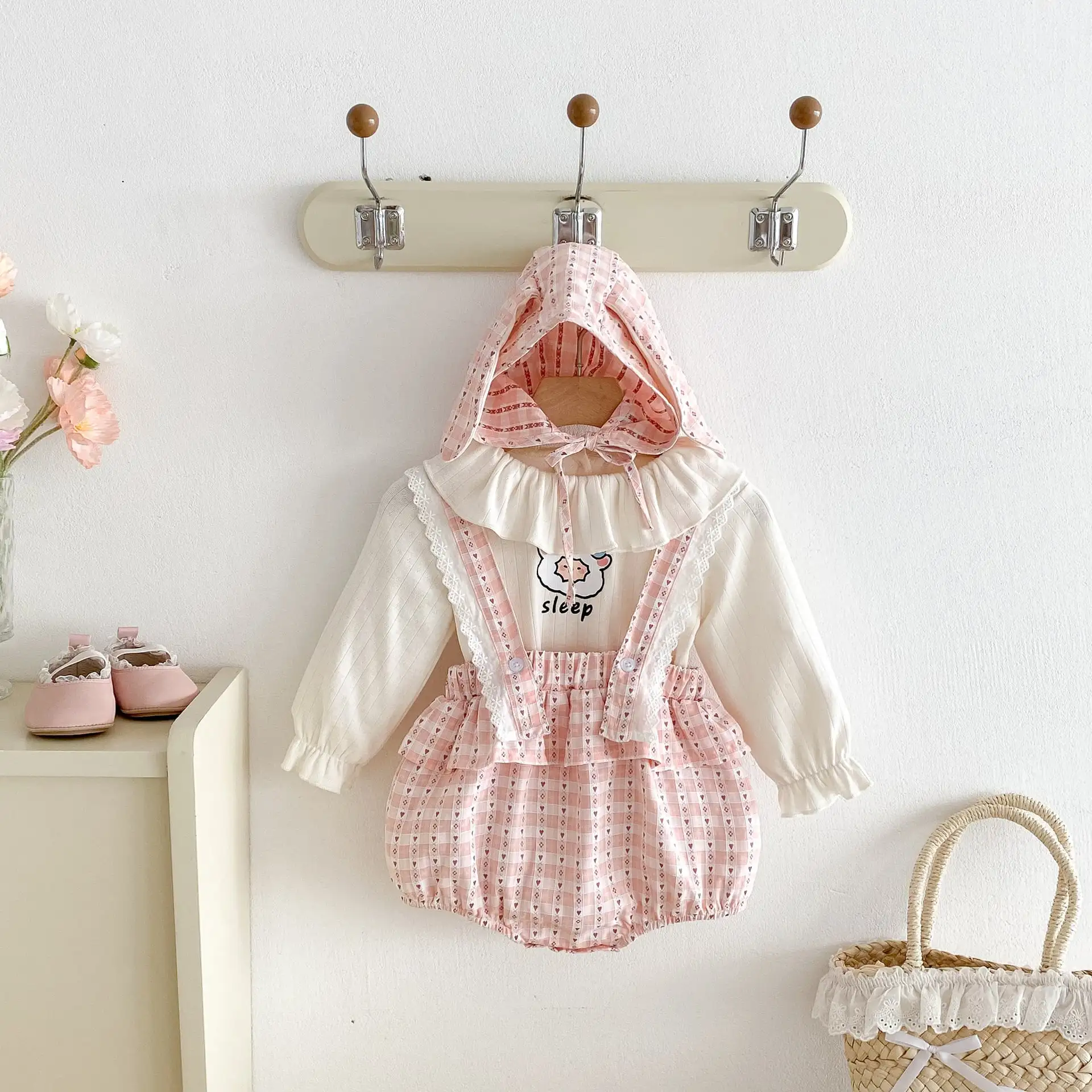 【66-100cm】可愛いピンクサロペット＆Ｔシャツ＆帽子