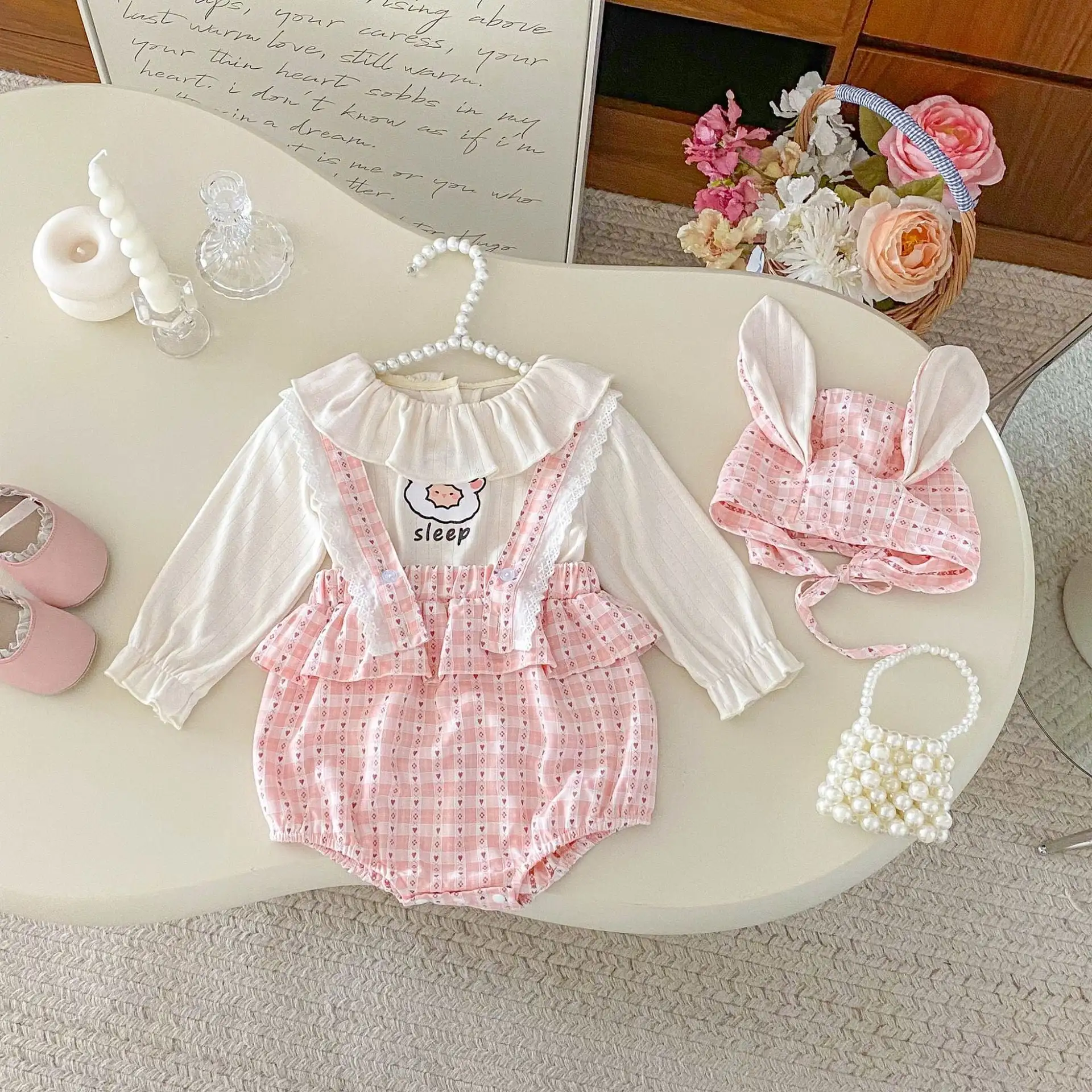 【66-100cm】可愛いピンクサロペット＆Ｔシャツ＆帽子