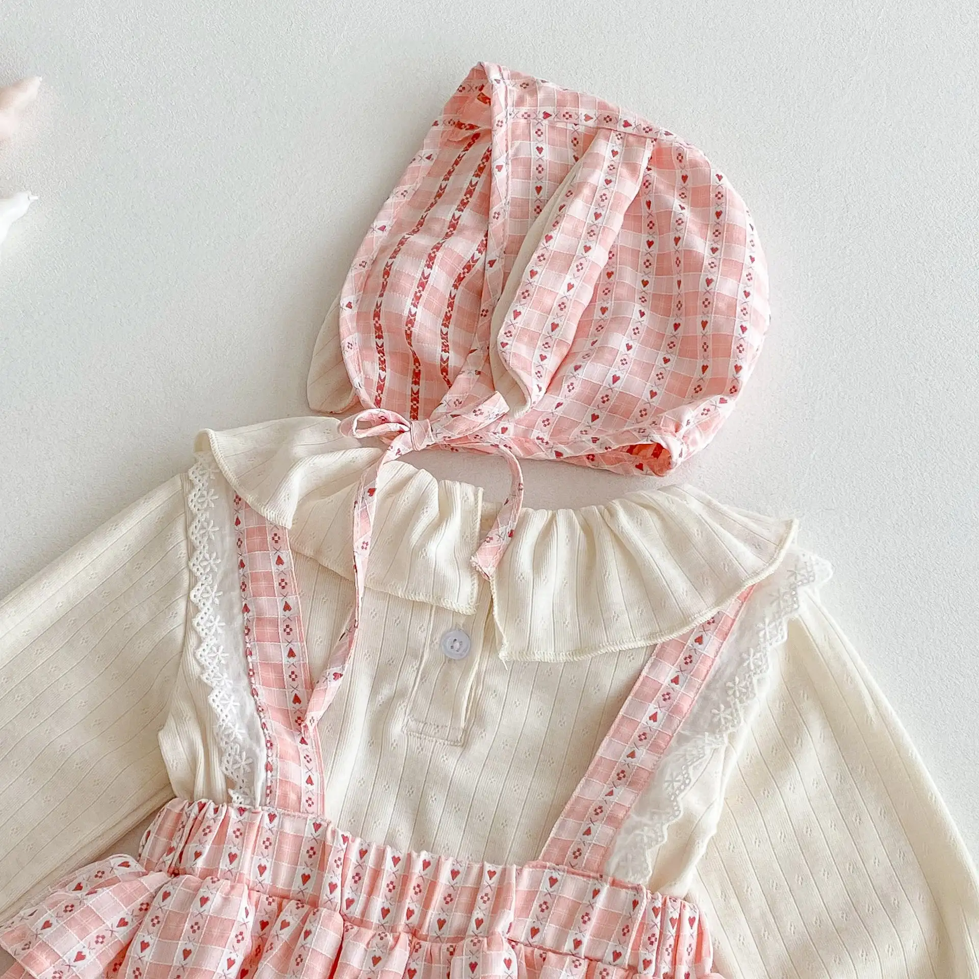 【66-100cm】可愛いピンクサロペット＆Ｔシャツ＆帽子