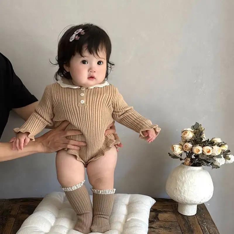 【66-90cm】秋新作 可愛いニットロンパース