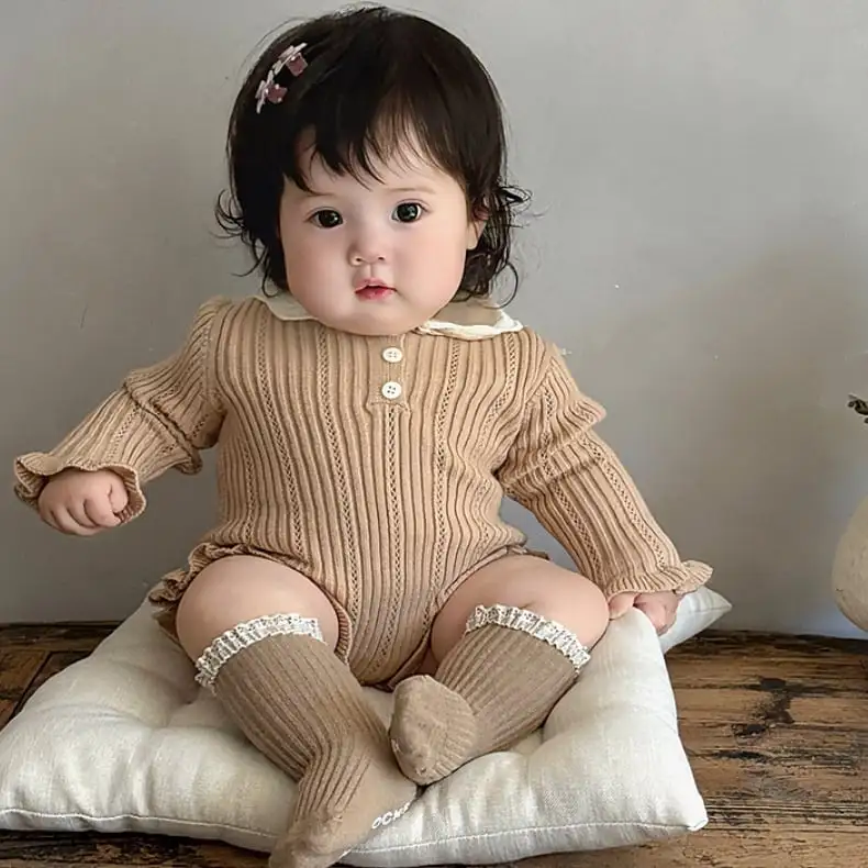 【66-90cm】秋新作 可愛いニットロンパース