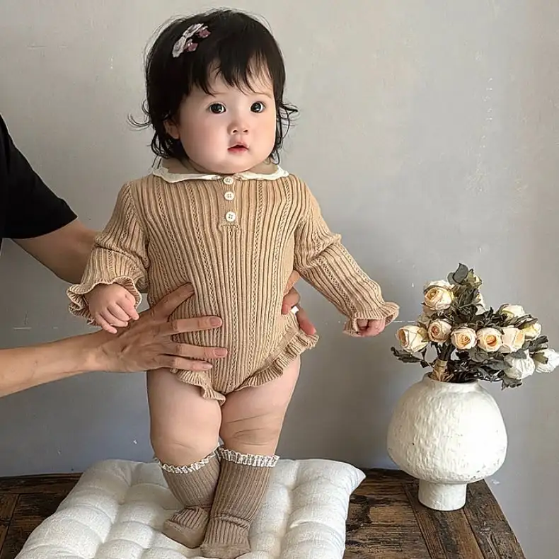【66-90cm】秋新作 可愛いニットロンパース