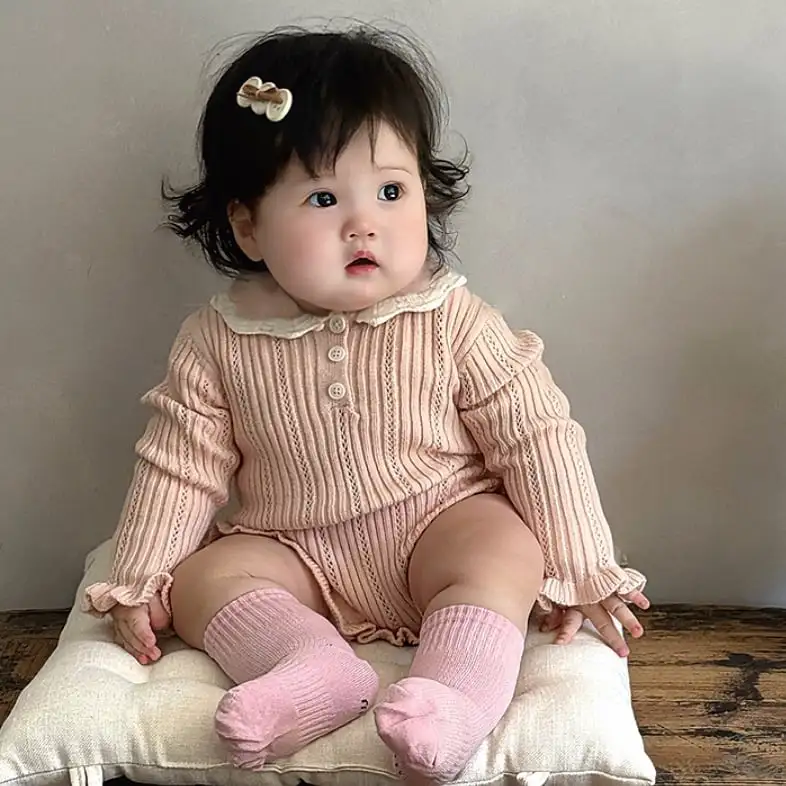 【66-90cm】秋新作 可愛いニットロンパース