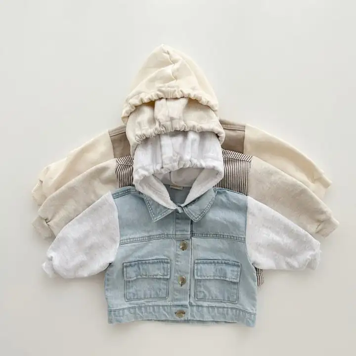 【80-130cm】帽子付きレイヤードアウター