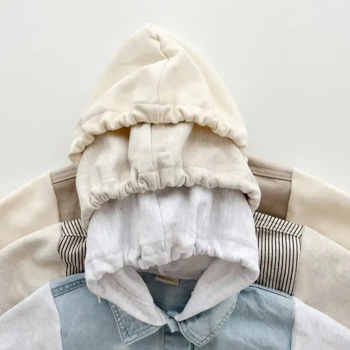 【80-130cm】帽子付きレイヤードアウター