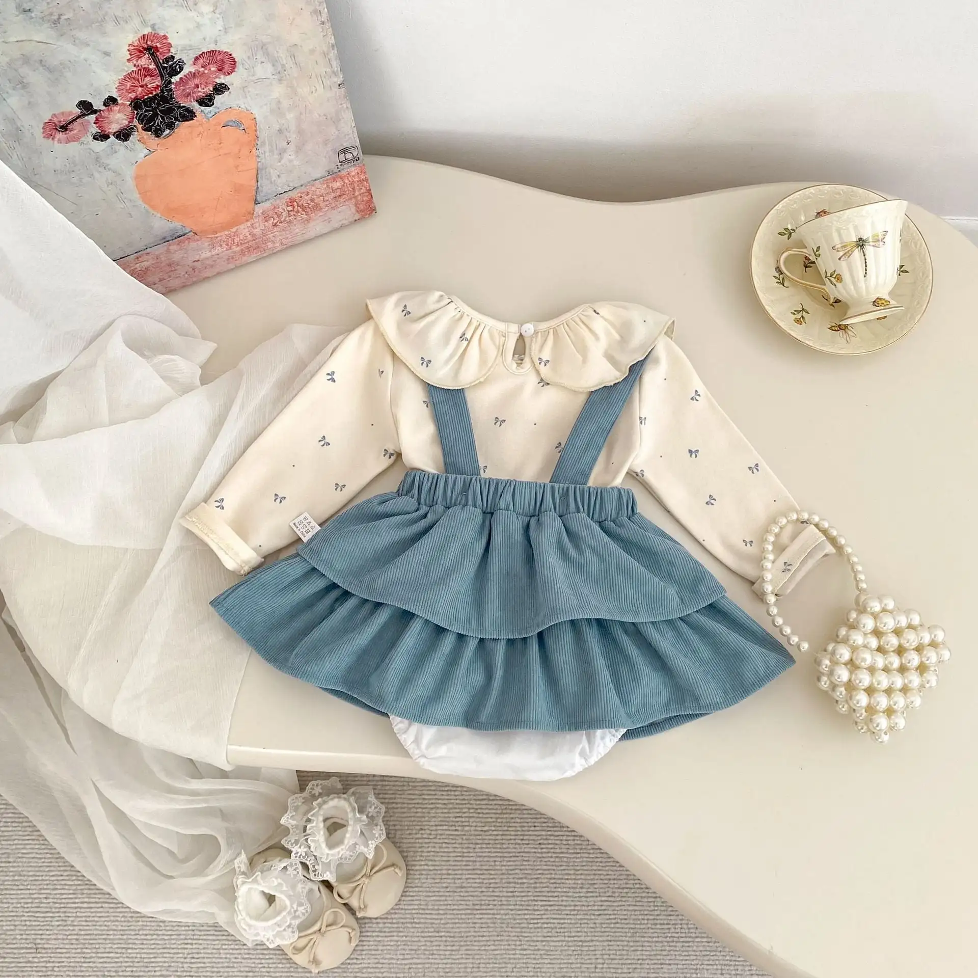 【66-90cm】可愛いブルーサロペット/Tシャツ