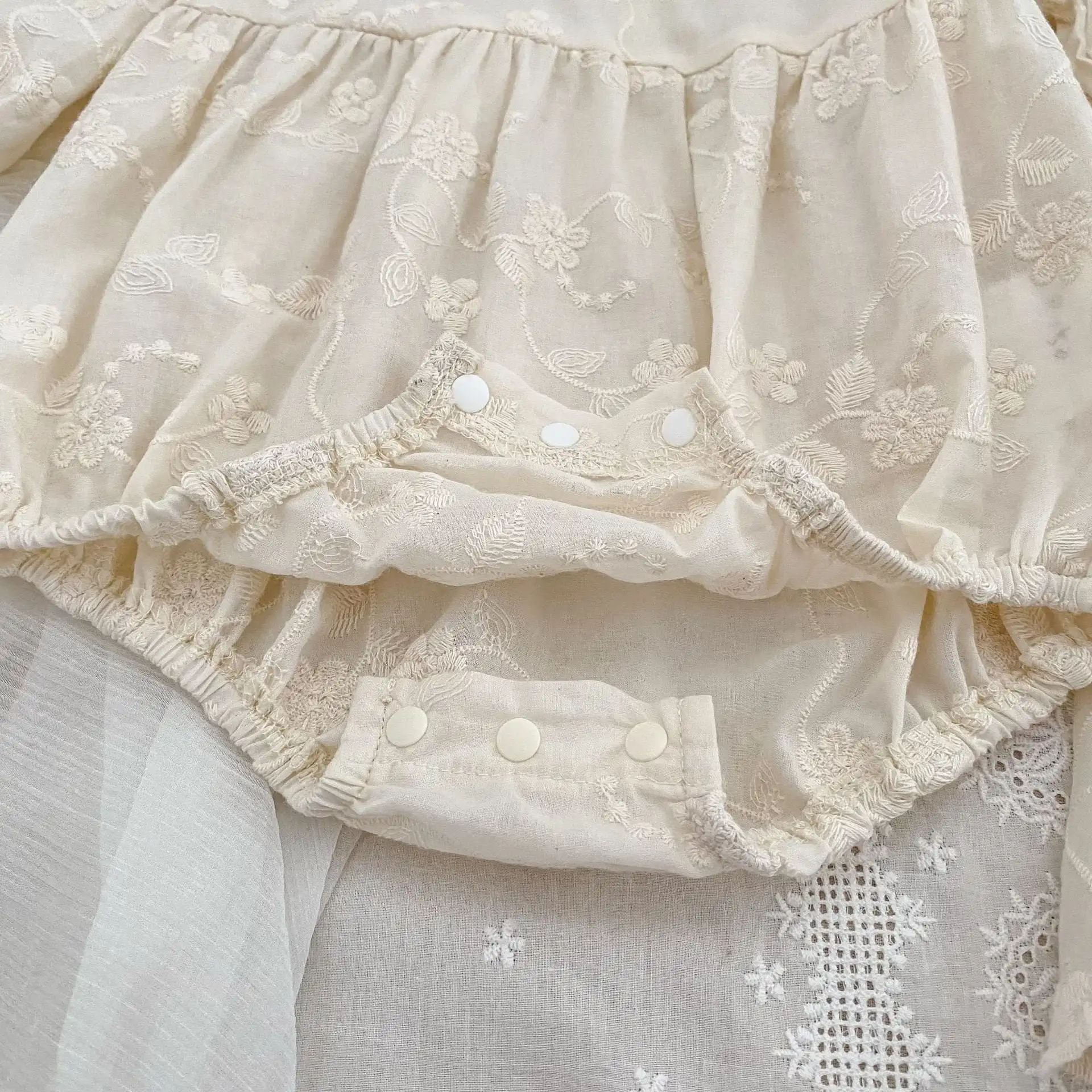 【66-130cm】姉妹服フラワー刺繡プリンセスロンパース/ワンピース