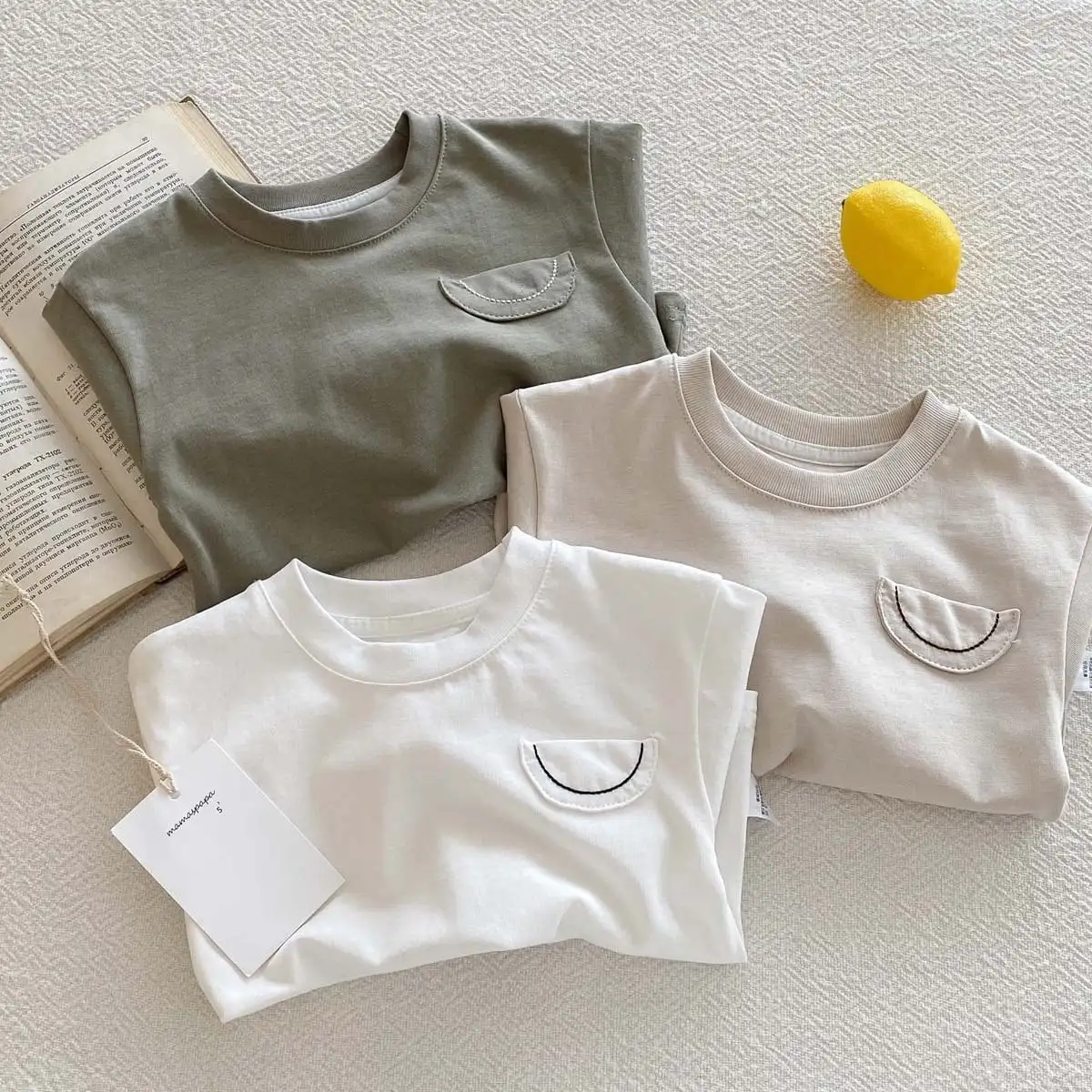 【73-100cm】パステルカラーポケット付きＴシャツ