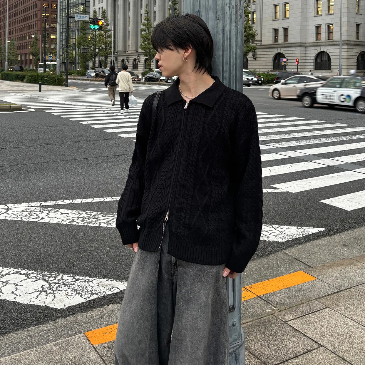 ダブルジップアップフィッシャーマンニット