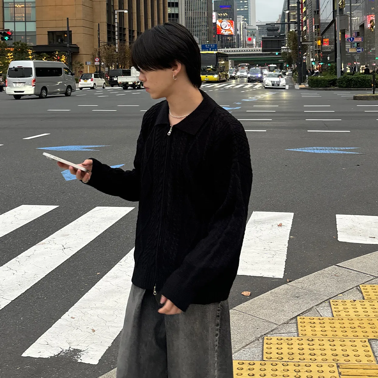 ダブルジップアップフィッシャーマンニット