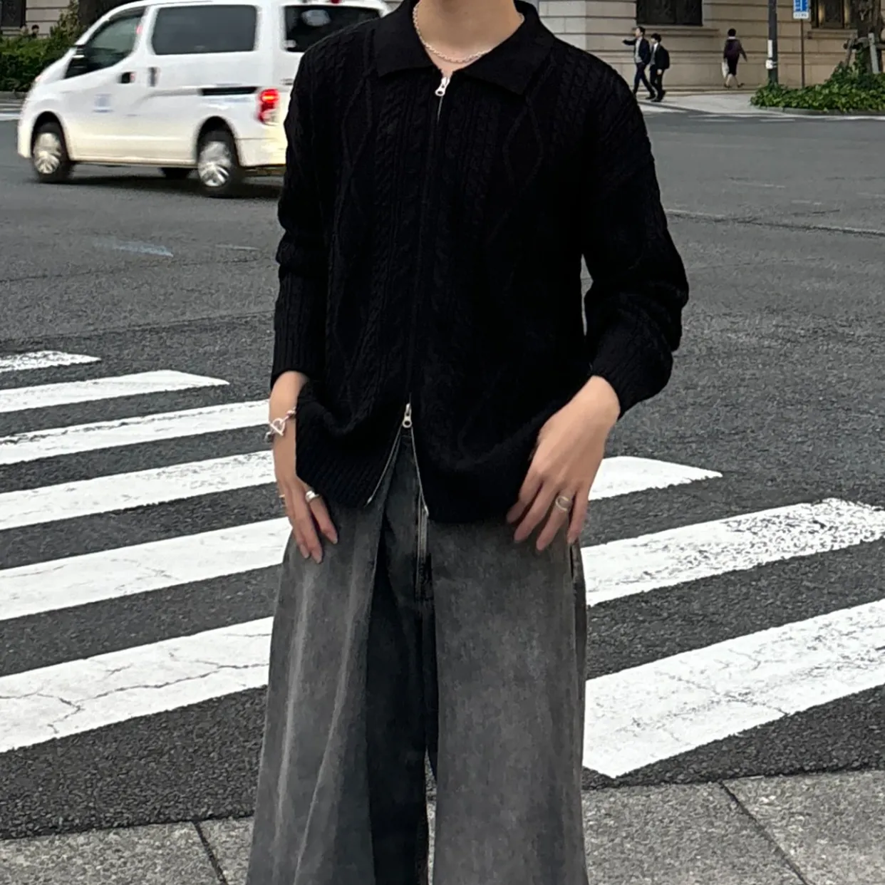 ダブルジップアップフィッシャーマンニット