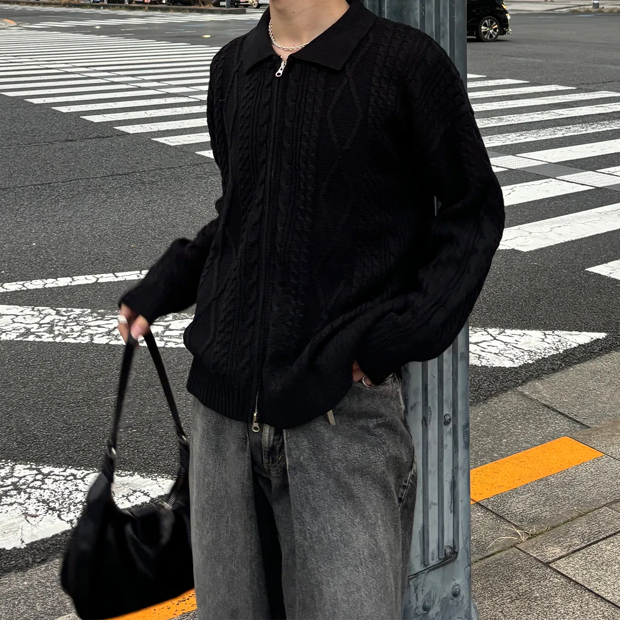 ダブルジップアップフィッシャーマンニット