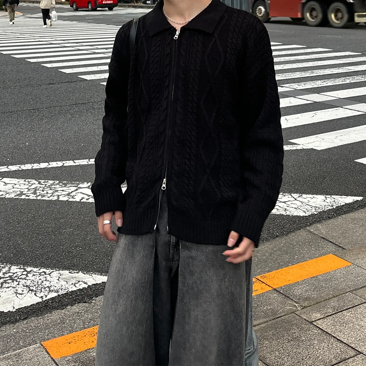ダブルジップアップフィッシャーマンニット
