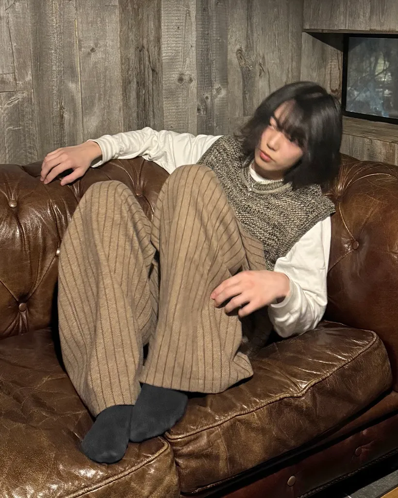 ストライプワイドバンディングパンツ