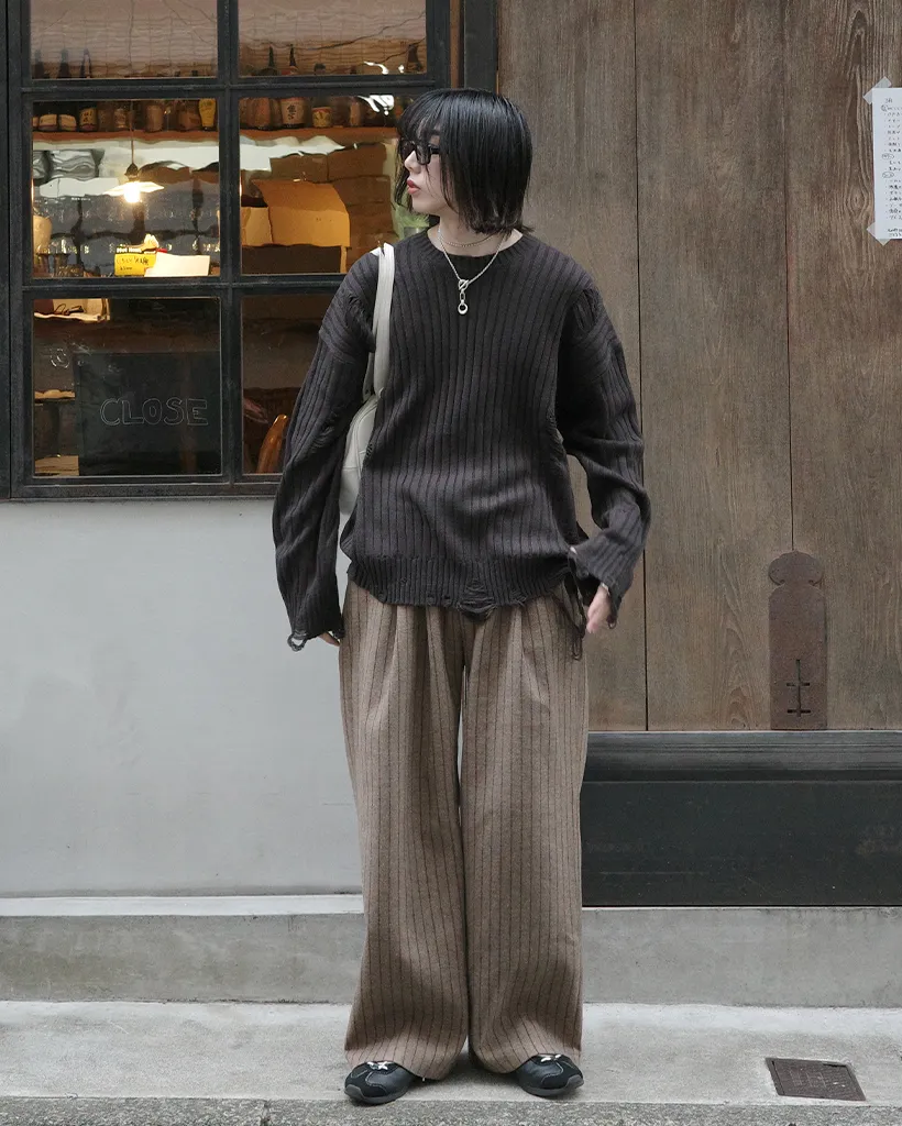 ストライプワイドバンディングパンツ