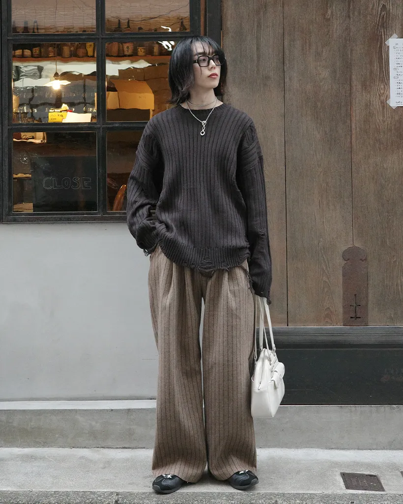 ストライプワイドバンディングパンツ