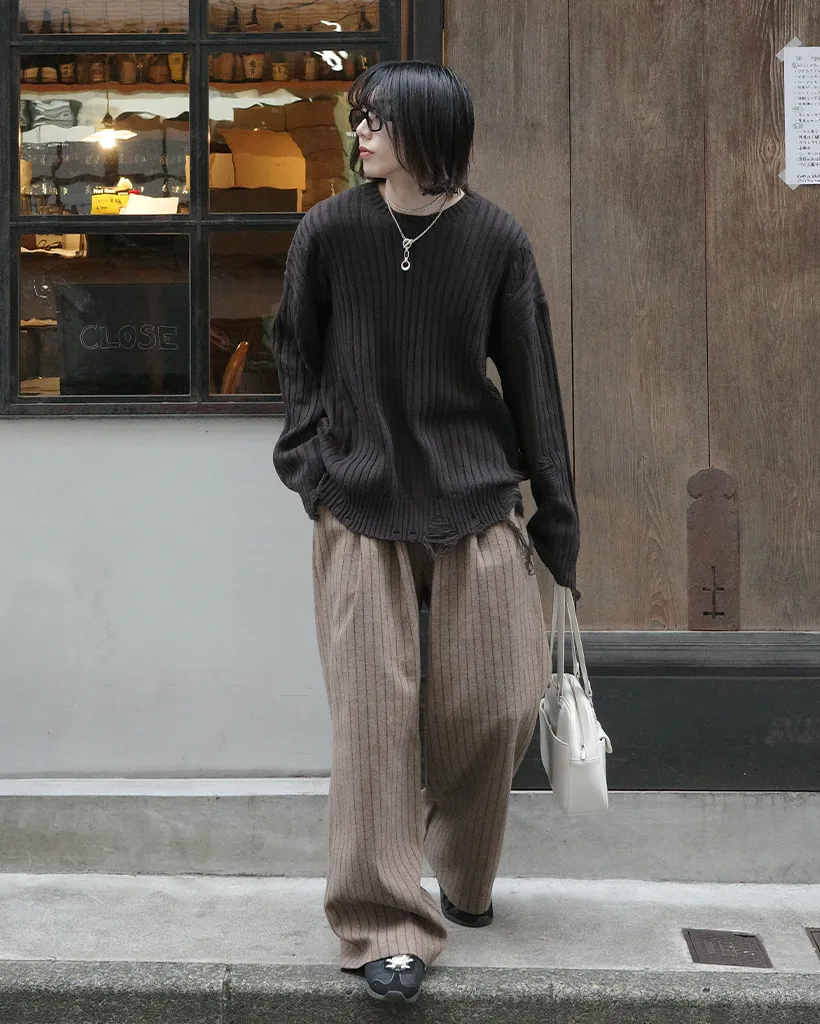 ストライプワイドバンディングパンツ