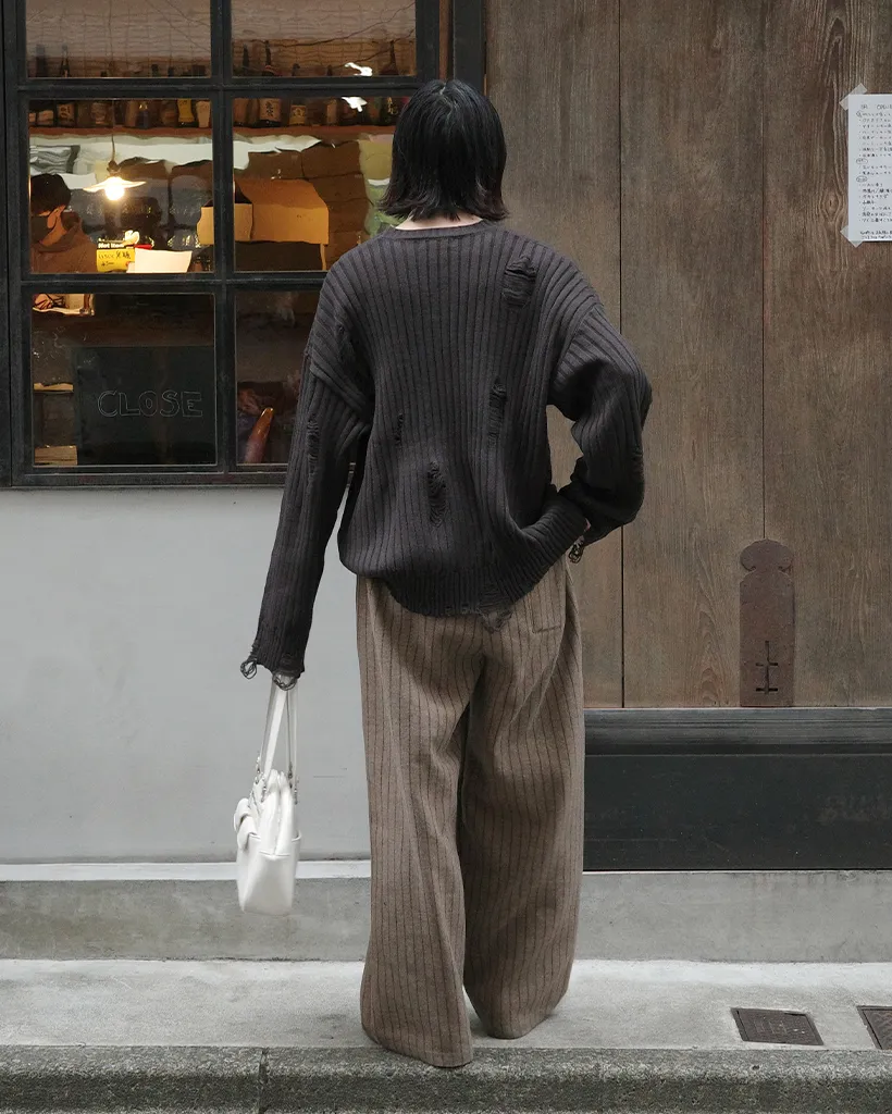 ストライプワイドバンディングパンツ