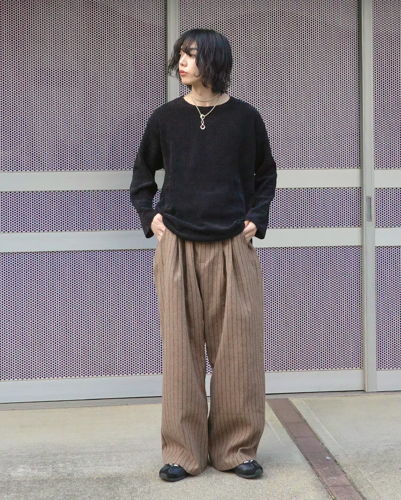 ストライプワイドバンディングパンツ