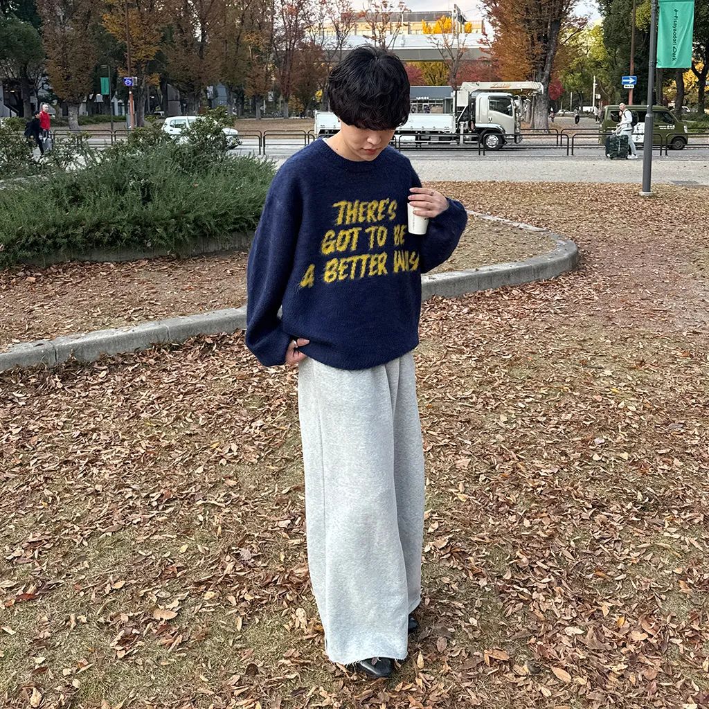 ユニセックスブラッシュレタリングニット