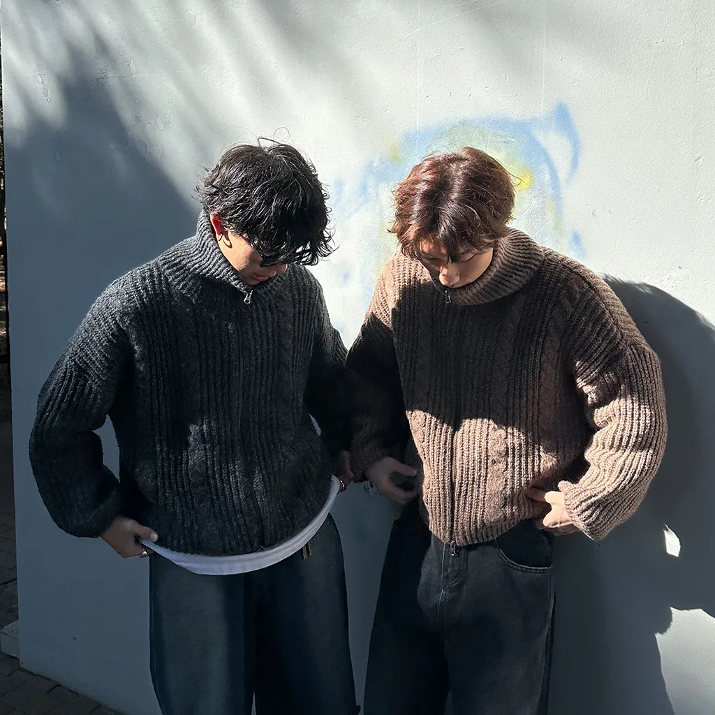 ユニセックスハイネックジップニットジャケット