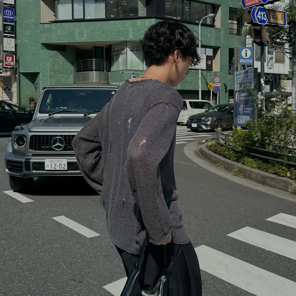 秋再入荷ダメージルーズフィットニット