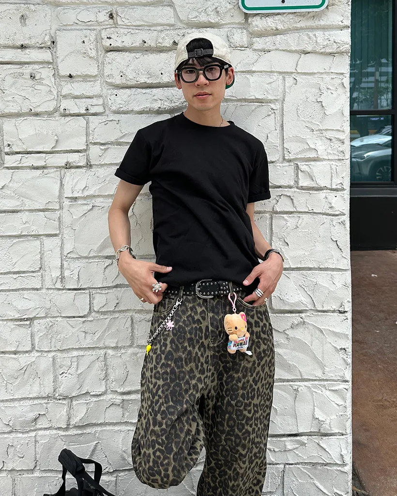 ユニセックスレオパードワイドパンツ