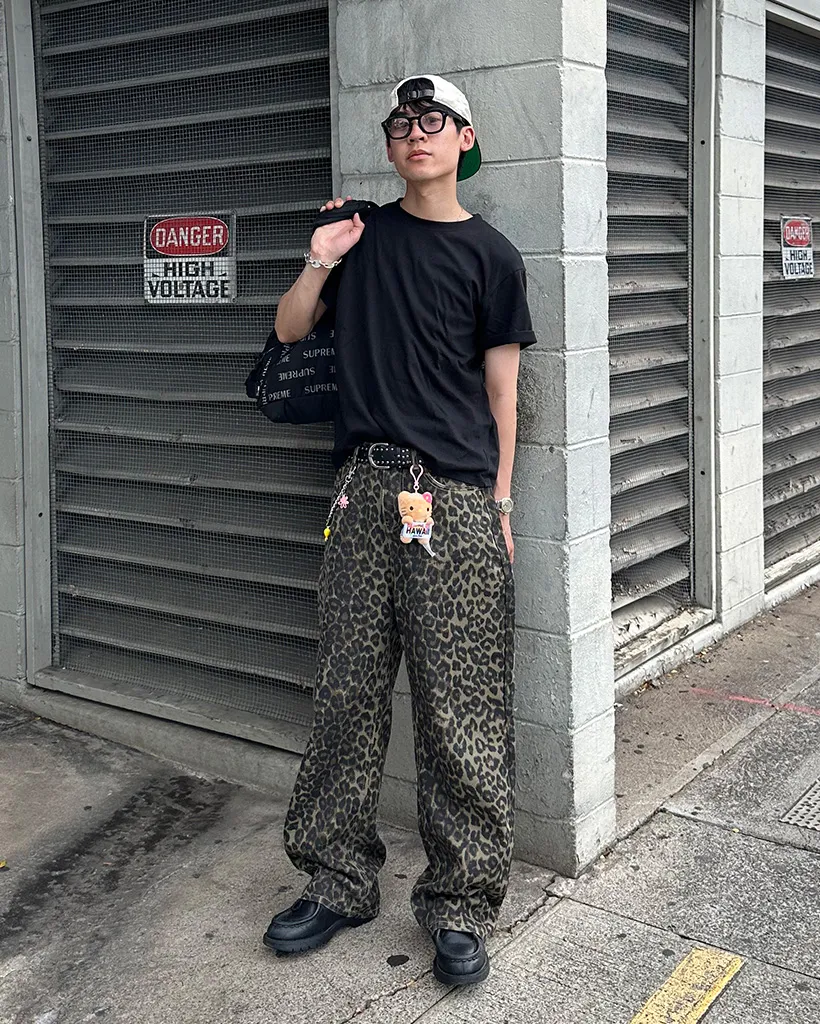 ユニセックスレオパードワイドパンツ