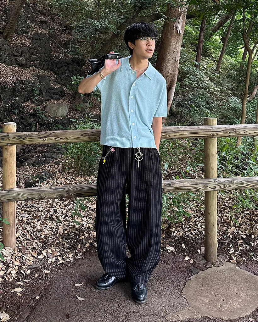 ユニセックスストライプワイドフィットスラックス