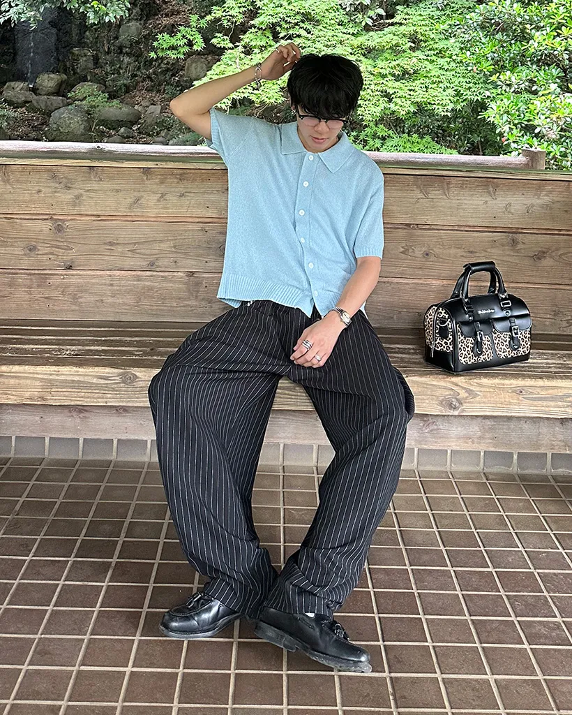 ユニセックスストライプワイドフィットスラックス