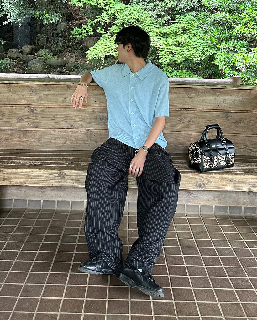 ユニセックスストライプワイドフィットスラックス