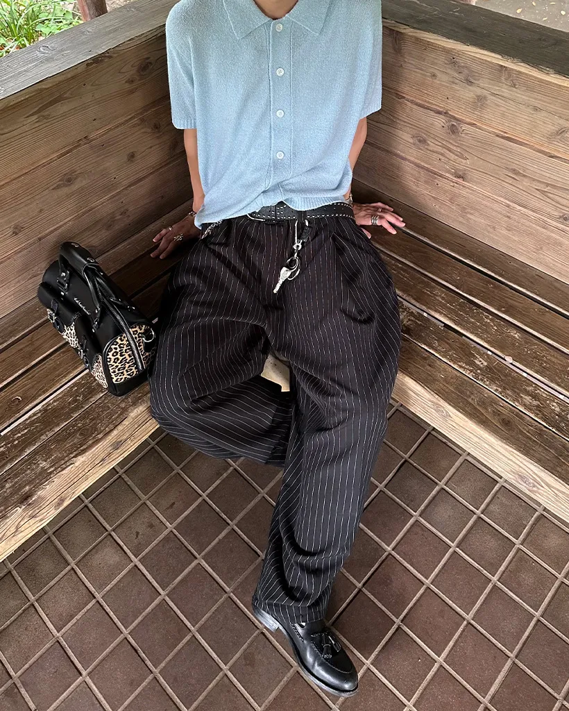 ユニセックスストライプワイドフィットスラックス