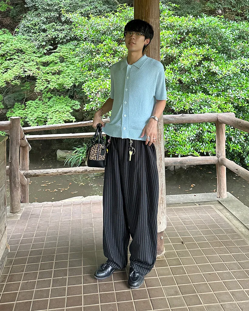 ユニセックスストライプワイドフィットスラックス