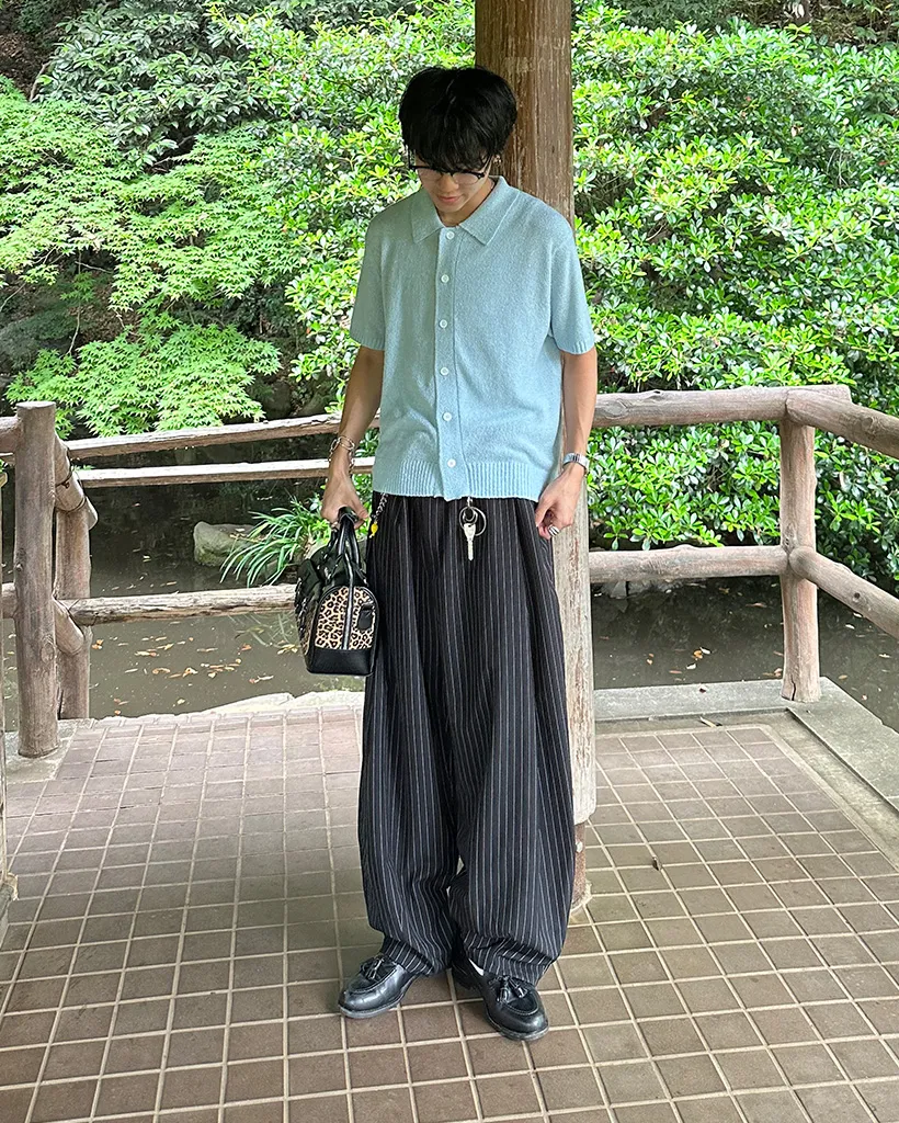 ユニセックスストライプワイドフィットスラックス
