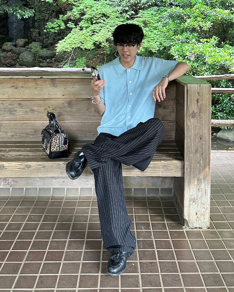 ユニセックスストライプワイドフィットスラックス