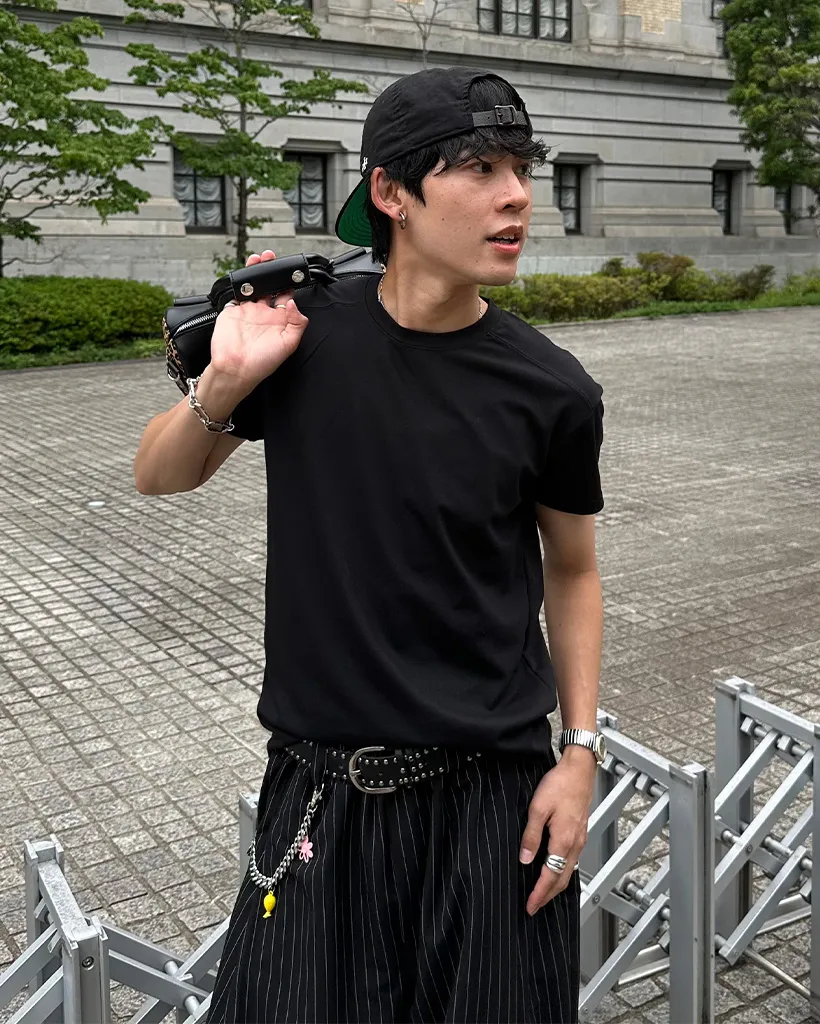 ユニセックスストライプワイドフィットスラックス