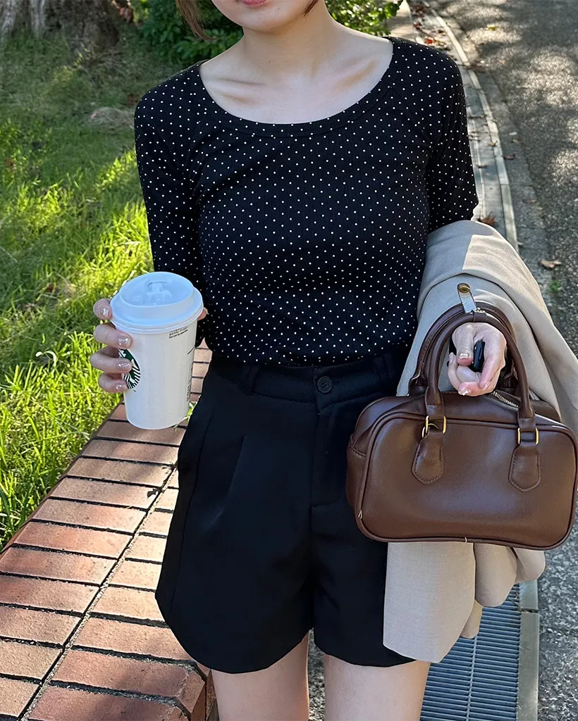 スカラップカフドットロングTシャツ