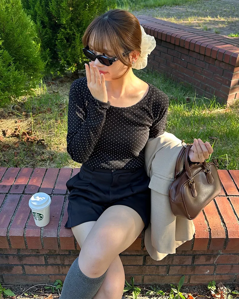 スカラップカフドットロングTシャツ