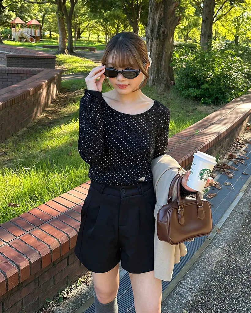 スカラップカフドットロングTシャツ