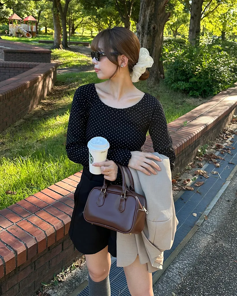 スカラップカフドットロングTシャツ