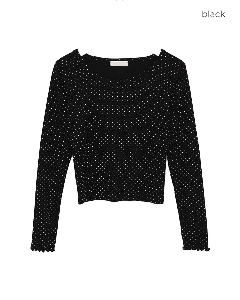 スカラップカフドットロングTシャツ
