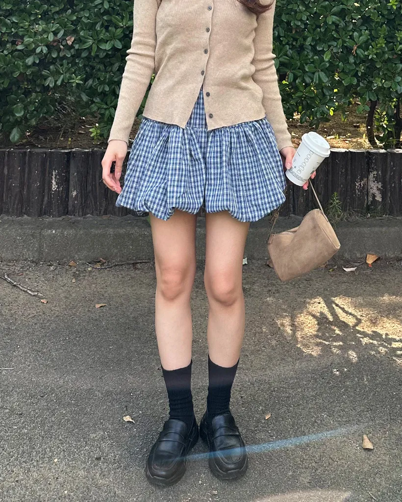 ベルトセットチェックバルーンミニスカート