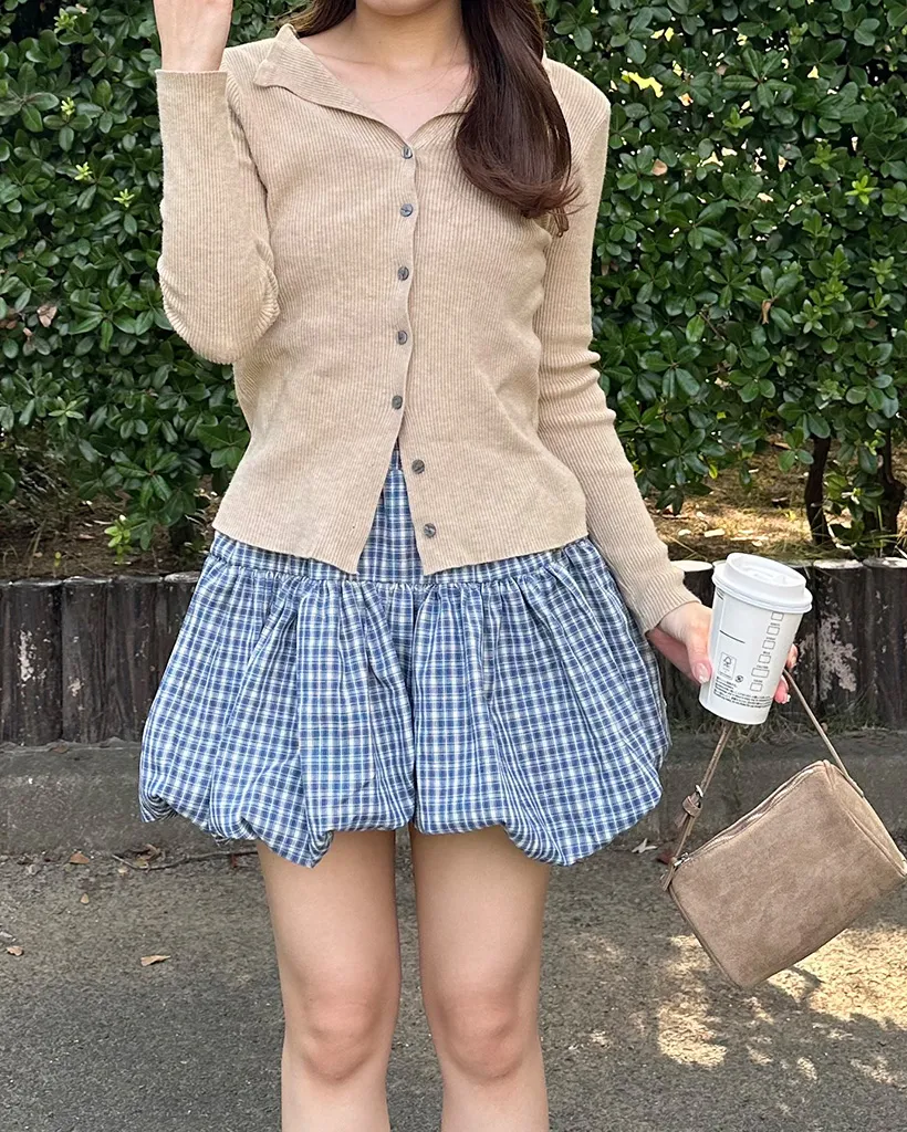 ベルトセットチェックバルーンミニスカート