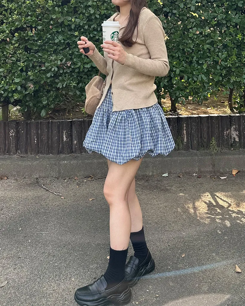 ベルトセットチェックバルーンミニスカート