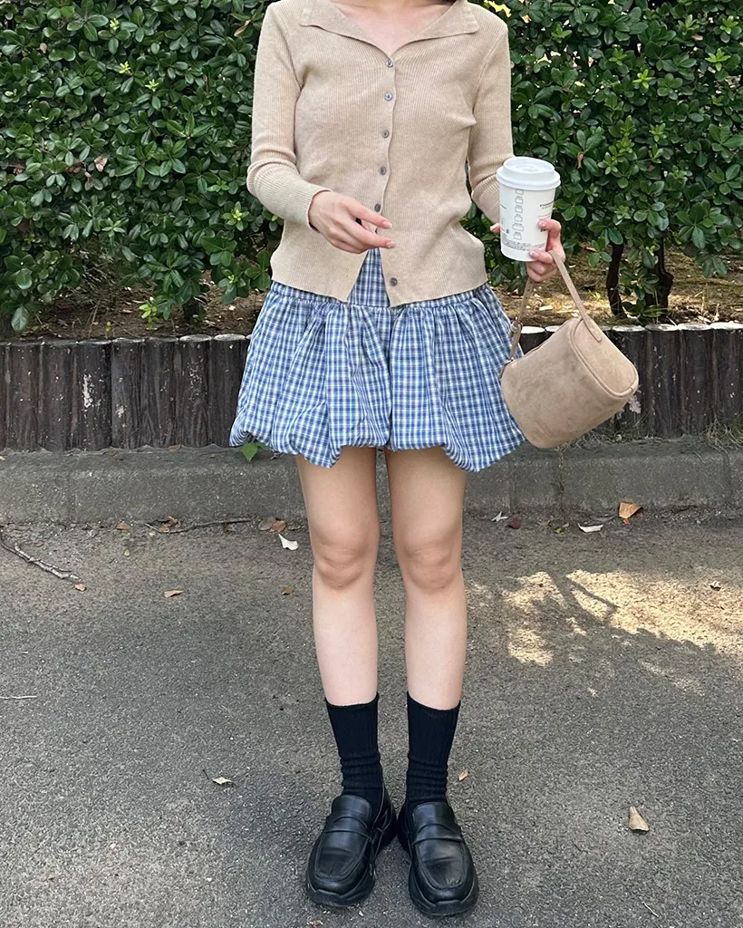 ベルトセットチェックバルーンミニスカート