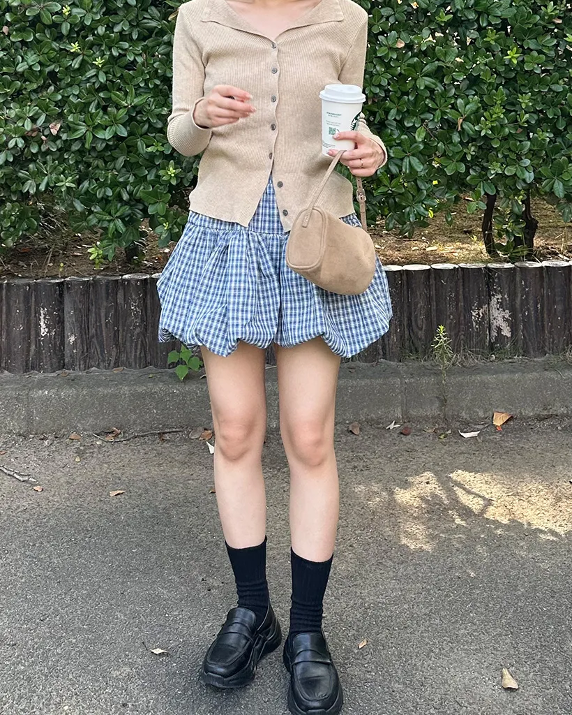 ベルトセットチェックバルーンミニスカート