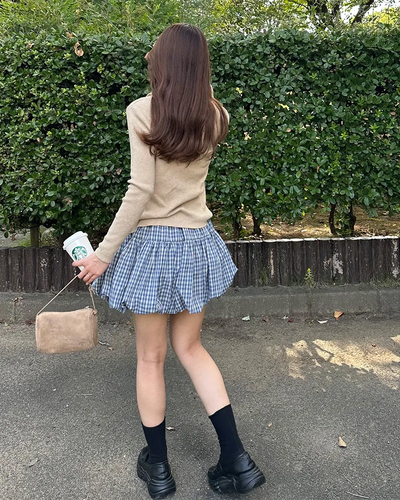 ベルトセットチェックバルーンミニスカート