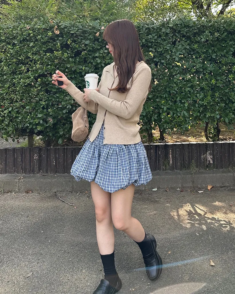 ベルトセットチェックバルーンミニスカート