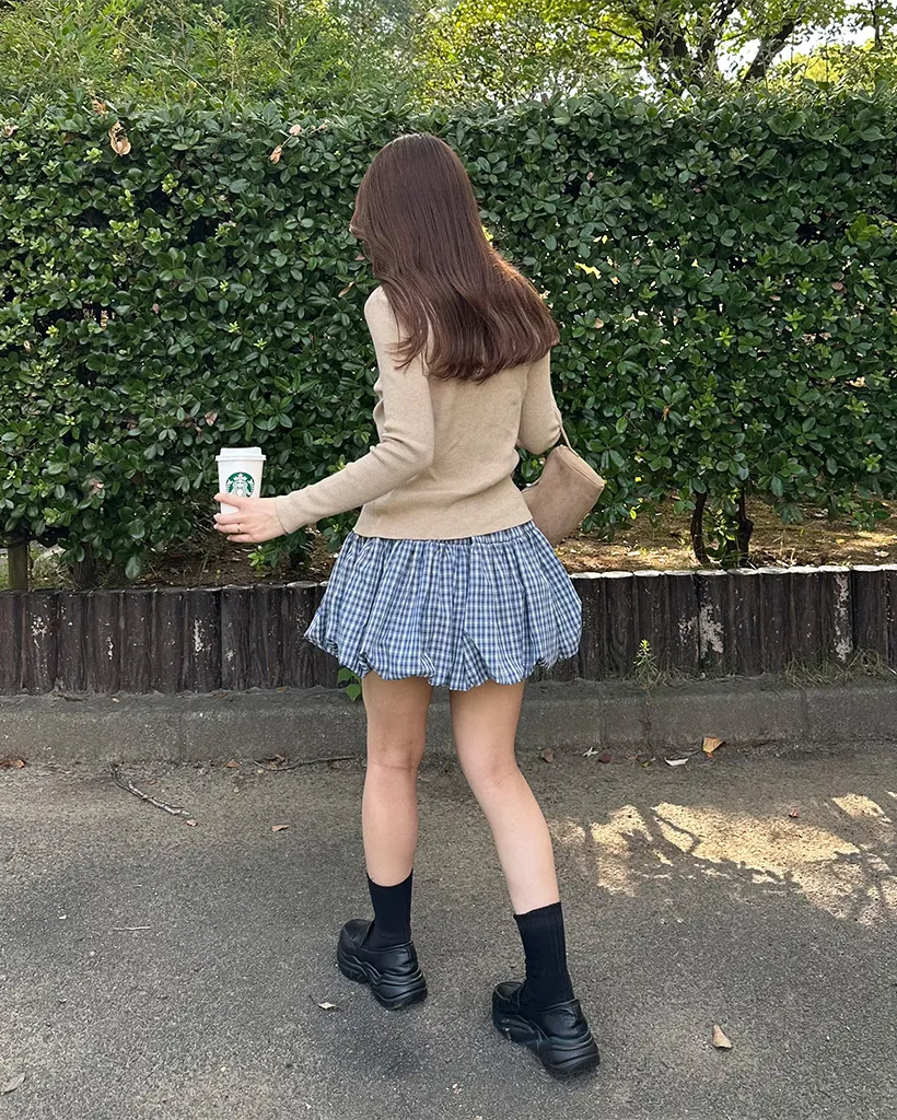 ベルトセットチェックバルーンミニスカート