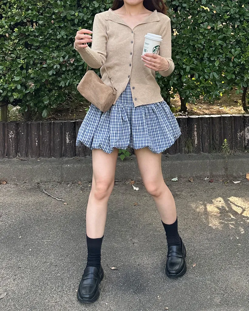 ベルトセットチェックバルーンミニスカート